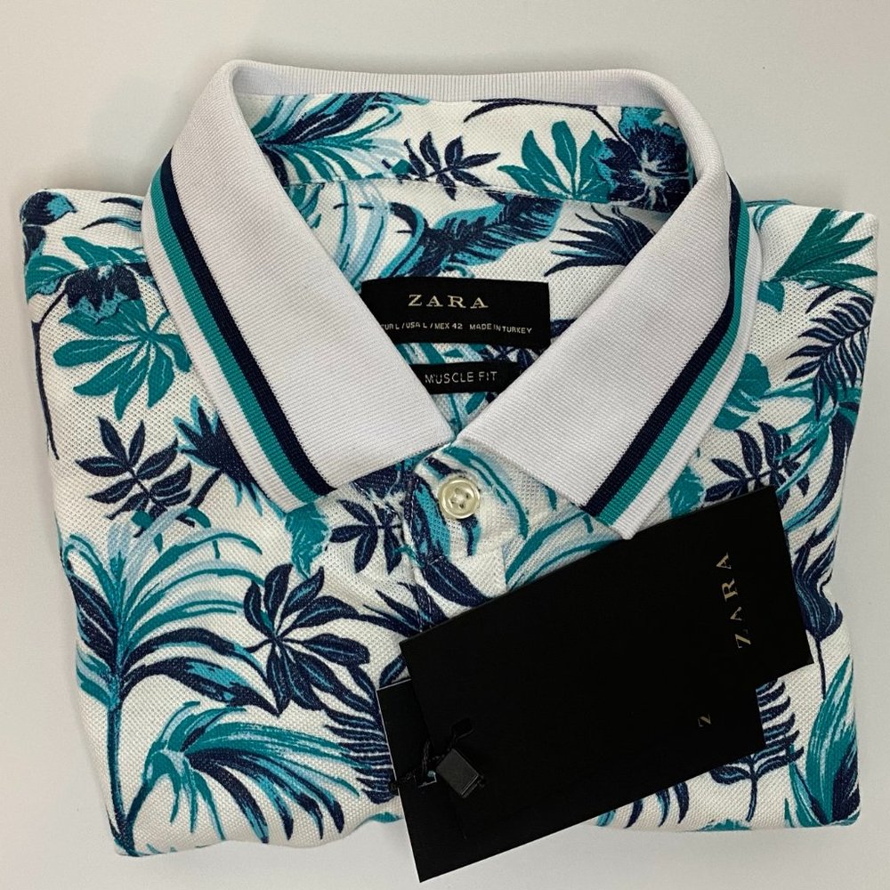 (ZARA) MUSCE FIT POLO COMFORTABLE SHIRT LARGE - Picture 6 of 8